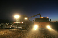 Сбор урожая пшеницы ночью
