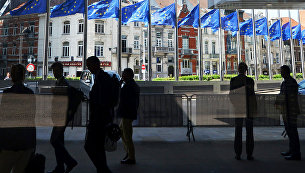 Флаги ЕС в Европейском квартале в Брюсселе