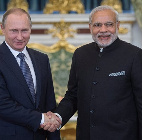 Президент России Владимир Путин и премьер-министр Индии Нарендра Моди во время официальной встречи в Кремле