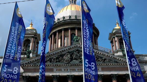 Флаги с символикой Петербургского международного экономического форума (ПМЭФ) 
