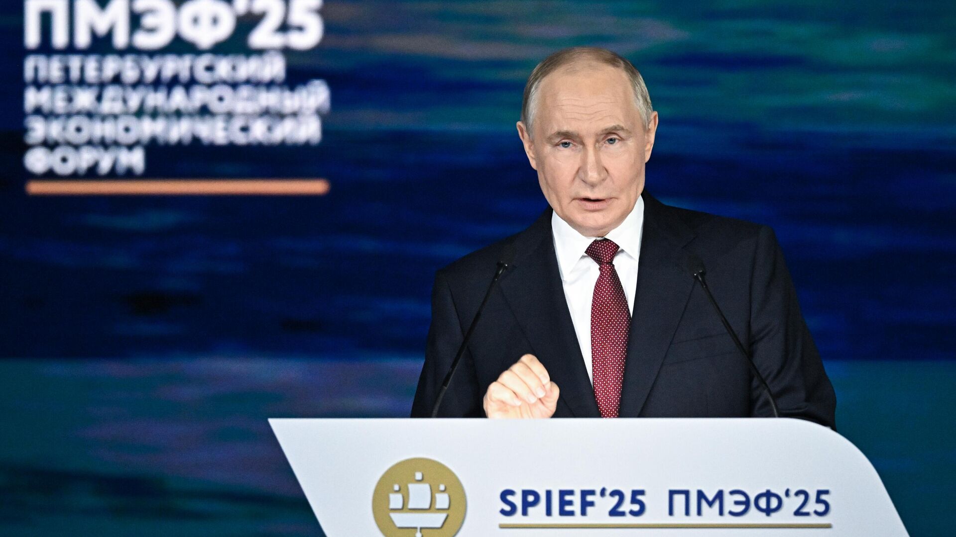  Президент РФ Владимир Путин на пленарном заседании XXVIII Петербургского международного экономического форума - ПРАЙМ, 1920, 20.06.2025