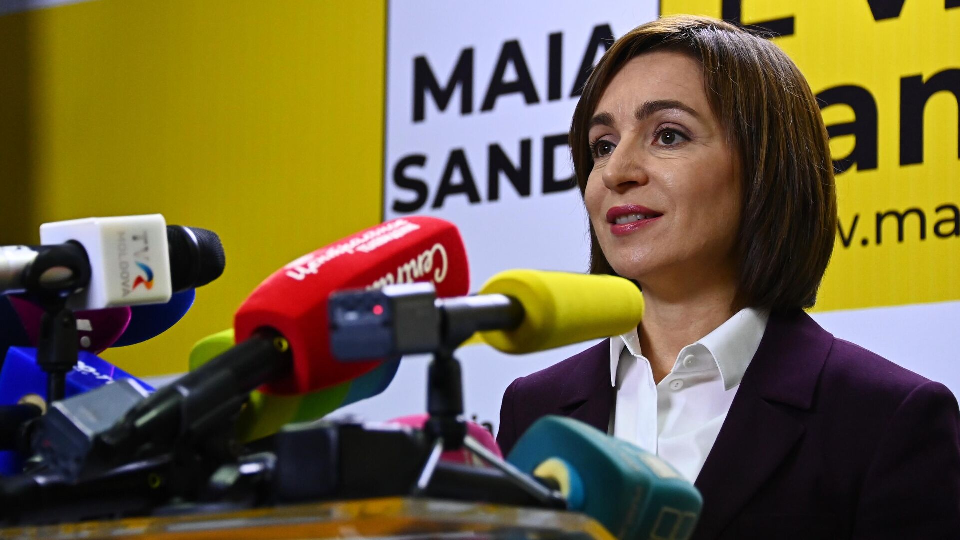 Майя Санду, победившая во втором туре на выборах президента Молдавии, во время брифинга в Кишиневе - ПРАЙМ, 1920, 30.07.2025