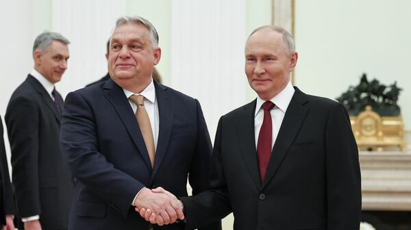 Президент РФ Владимир Путин и премьер-министр Венгрии Виктор Орбан во время российско-венгерских переговоров в Москве