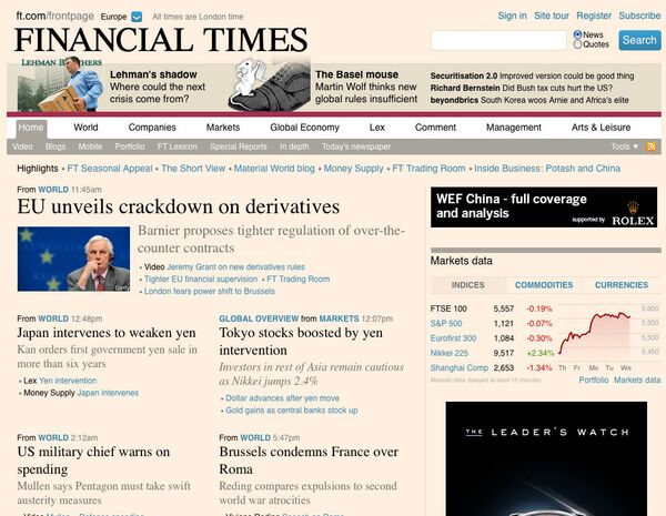 Скриншот страницы сайта Financial Times