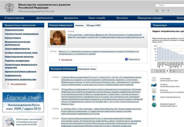 Сайт министерства экономического развития РФ