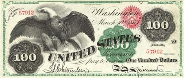 Стодолларовая купюра 1862 года