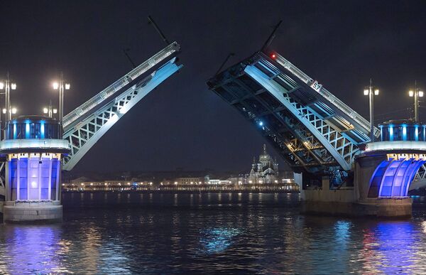 *Разведенный Благовещенский мост в Санкт-Петербурге