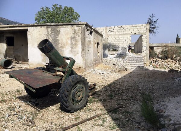 Самодельный миномет террористов в деревне Саф-Сафа (провинция Хама), освобожденной сирийской армией от боевиков Фронта ан-Нусра