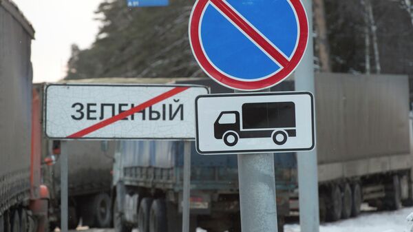 *Грузовики на парковке для большегрузных машин за Московской кольцевой автомобильной дорогой *Грузовики на парковке для большегрузных машин за Московской кольцевой автомобильной дорогой