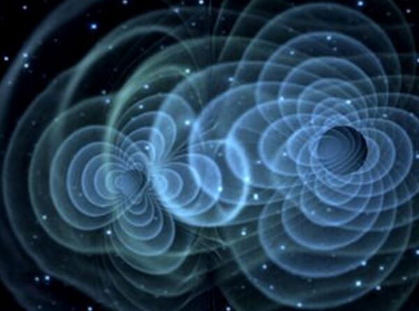 *Художественное представление гравитационных волн от столкновения черных дыр