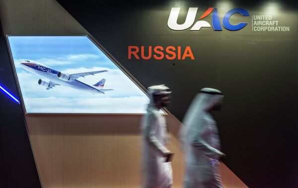 Стенд ПАО Объединенная авиастроительная корпорация на международной авиационно-космической выставке Dubai Airshow-2015