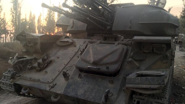 Самоходная зенитная установка Шилка Сирийской арабской армии на территории взятого под контроль района Мардж аль-Султан