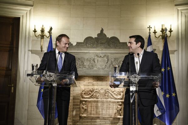 Встреча премьер-министра Греции Алексиса Ципраса и премьер-министра Польши Дональда Туска
