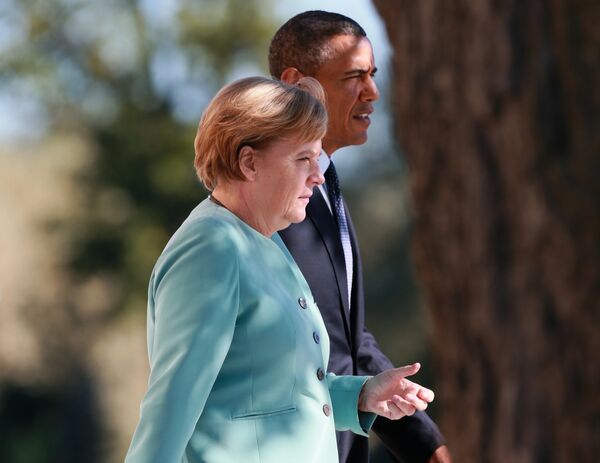 Федеральный канцлер Германии Ангела Меркель и Президент Соединенных Штатов Америки (США) Барак Обама