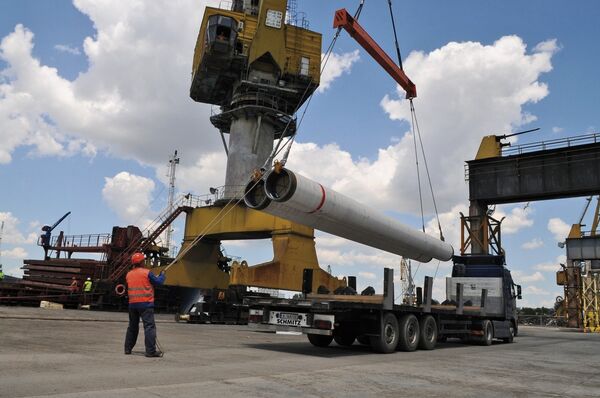 #Разгрузка труб для Морского газопровода Южный поток для складирования в порту Бургас, Варна