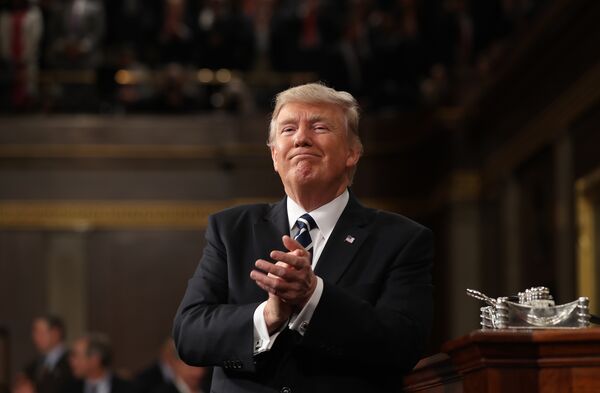 #Президент США во время выступления перед палатами Конгресса в Вашингтоне, США. 28 февраля 2017 года
