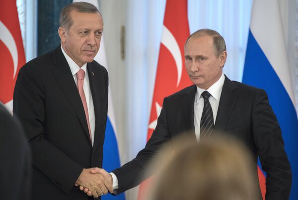 #Президент России Владимир Путин и президент Турции Реджеп Тайип Эрдоган на пресс-конференции по итогам российско-турецких переговоров