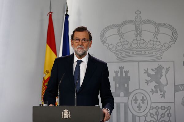 #Премьер-министр Испании Мариано Рахой во время выступления. 11 октября 2017