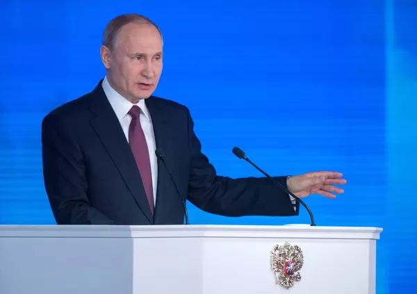 #Президент РФ Владимир Путин выступает с ежегодным посланием Федеральному Собранию в ЦВЗ Манеж