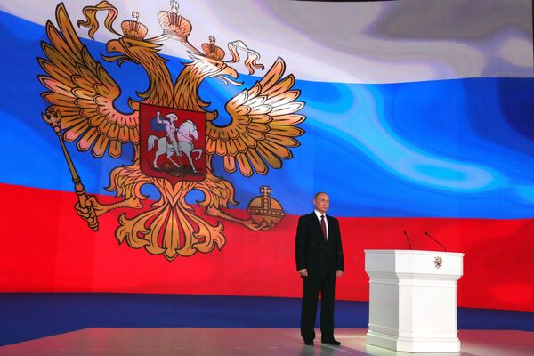 Президент РФ Владимир Путин после выступления с ежегодным посланием Федеральному Собранию в ЦВЗ Манеж. 1 марта 2018