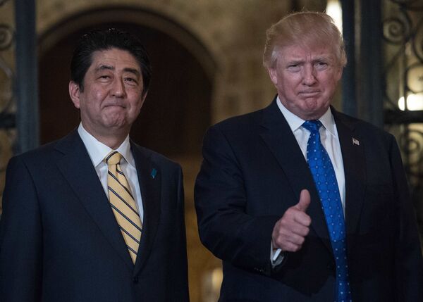 Президент США Дональд Трамп и премьер-министр Японии Синдзо Абэ во Флориде