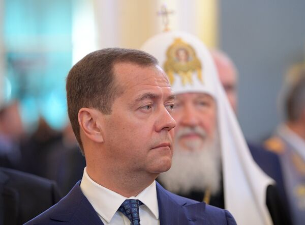 Председатель правительства РФ Дмитрий Медведев на церемонии инаугурации президента РФ Владимира Путина в Кремле. 7 мая 2018