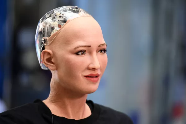 Человекоподобный робот София, разработанный специалистом фирмы Hanson Robotics Дэвидом Хэнсоном на международном форуме Открытые инновации - 2017  в Москве