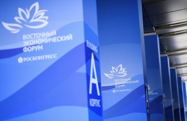%Логотипы ВЭФ на площадке IV Восточного экономического форума во Владивостоке