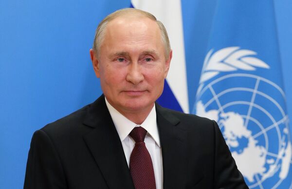 %Выступление президента РФ В. Путина с видеообращением на 75-й сессии Генассамблеи ООН