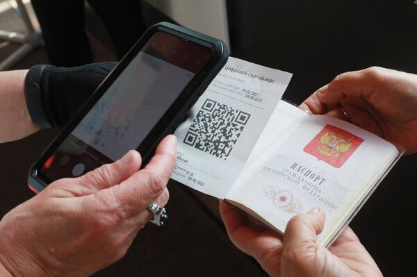 Посетитель предъявляет QR-код при входе в музей-заповедник Царицыно в Москве