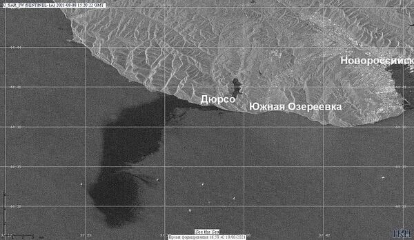 Спутниковый снимок разлива нефти под Новороссийском