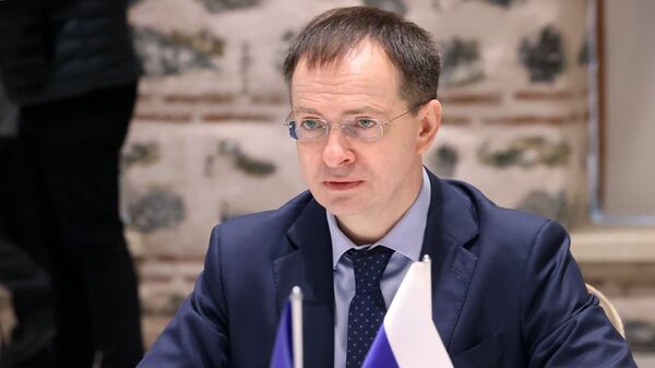 Помощник президента РФ Владимир Мединский во время российско-украинских переговоров