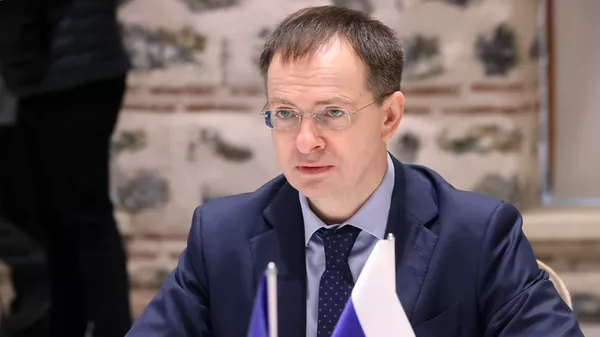 Помощник президента РФ Владимир Мединский во время российско-украинских переговоров