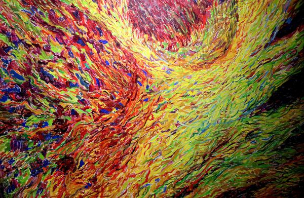 Фрагмент картины Прикосновение из серии Мозг на персональной выставке художницы Анастасии Филипповой